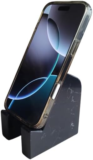 FLOWMAR Marble Phone Stand for Desk – Heavy Quartz Cell Phone Holder Luxury Black Marble Phone &amp Tablet Stand Stable Desk Phone Holder Case Friendly Charging Compatible