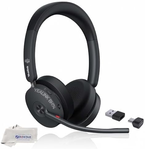 BH74 Yealink Headset Bluetooth Wireless On-ear Teams/Zoom Certified Compatible with Poly Cisco Avaya Mitel phones Acoustic Shield Mic &amp Hybrid ANC Long Battery Ideal for Office &amp Remot