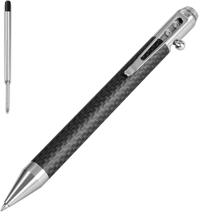 Cool Hand 4.5'' Carbon Fiber Bolt Action Pen with Retractable Stylus Tip for Any Touch Screen Compact Size Skelton Out Deep Pocket Clip (5.7''Carbon Fiber Silver)