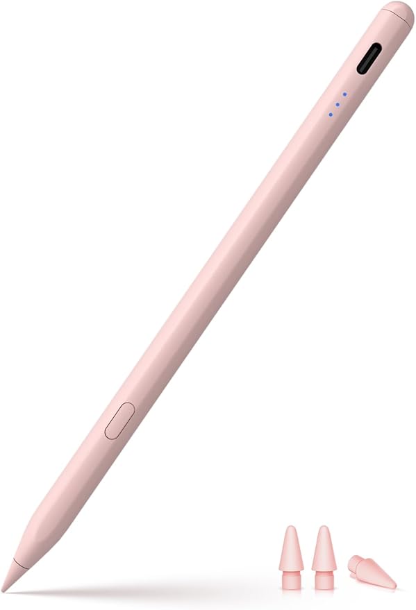 Stylus Pen for ipad 2018-2026 USB-C Fast Charging Pencil Pixel-Perfect Tilt Sensitivity for iPad 11/10/9/8/7/6/A16 iPad mini 7/6/5 iPad Air M4/3/2 11/13/5/4/3 iPad Pro M5/4 13/12.9″/11″ Pink