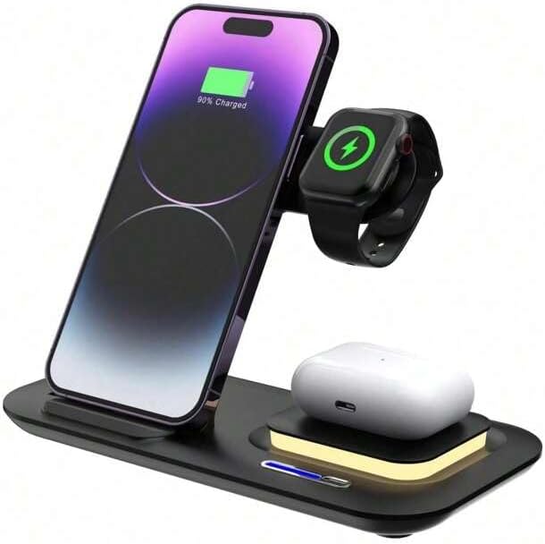 15W Fast Wireless Charging Station: 3 in 1 Charger Stand Multiple Devices for 16 15 14 Pro Max 13 12 11 - i Watch 10 9 8 7 6 5 4 3 SE and Ultra Series -Air pods 4 3 2 Pro