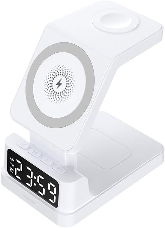 Magnetic Three-in-one 15W Wireless Charger with Clock (White)