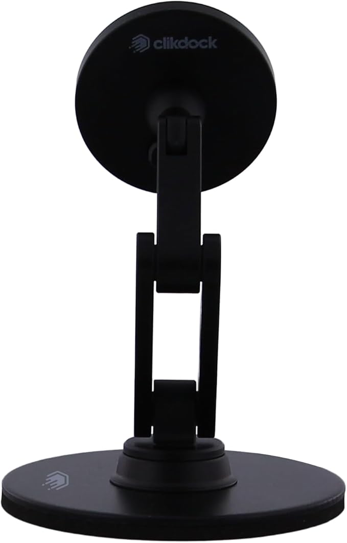 ClikDock Cell Phone Magnetic Wireless Charger Stand 360° Spin Aluminum Construction Compatible with MagSafe Phones for iPhone &amp Andriod (Black)