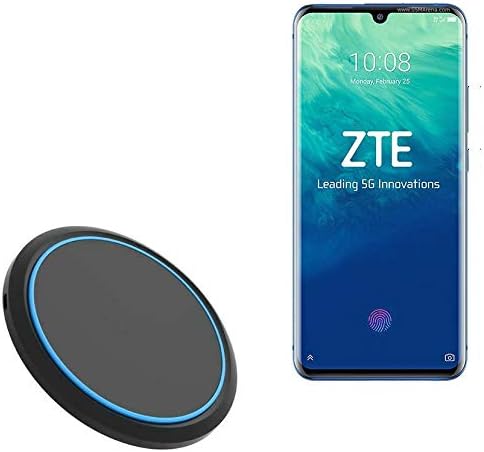 BoxWave Charger Compatible with ZTE Axon 10 Pro - SwiftCharge PowerDisc Wireless Charger (15W) with Wireless Chargers That Require QC3.0 minicube Qi Wireless 15W Circular Desktop Charger - Jet Black