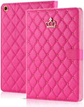 for iPad 9.7 Inch 6th/5th Generation 2018/2017 CaseiPad air 2/iPad AirCrown Bling Diamond Cute PU Leather Smart Auto Sleep/Wake Folio Stand Shockproof Cover for Apple iPad 9.7 InchRose Red