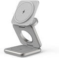 REDBEAN 3-in-1 Foldable Wireless Charging Station MagSafe Fast Charger Compatible with iPhone 16/15/14/13/12 Pro Max 5W for AirPods 2W for Apple Watch Series Silver