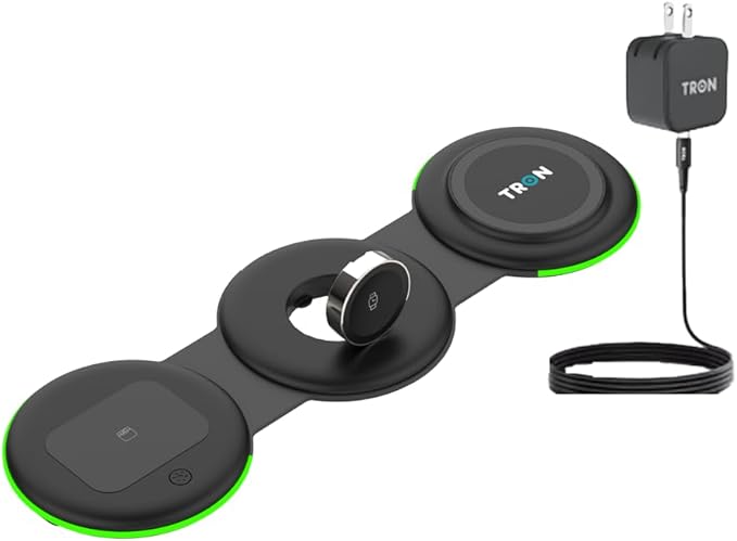 Tron 3 in 1 Foldable Magnetic Wireless Charger - Travel Charging Pad Dock for Apple Watch iPhone 16 15 14 13 12 Pro Max Plus &amp Airpod