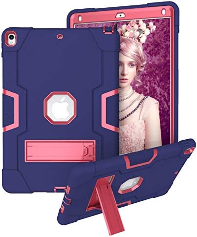 Jaorty 3 in 1 Hybrid Case for iPad Air 3 10.5 &amp iPad Pro 10.5 - Heavy Duty Rugged Stand Shockproof Anti-Slip Anti-Scratch Blue/Rose Red