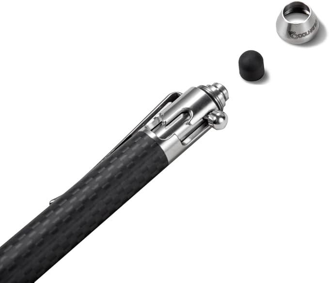Cool Hand 4.5'' Carbon Fiber Bolt Action Pen with Retractable Stylus Tip for Any Touch Screen Compact Size Skelton Out Deep Pocket Clip (5.7''Carbon Fiber Silver)