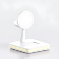 Magnetic Desk Wireless Charger Hub 3-in-1 – 15W Fast Wireless Charging Station with Night Light Compatible with Latest iPhone AirPods Apple Watch for Home &amp Office (White)