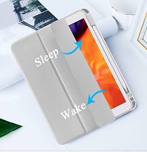 SIWENGDE Cases for iPad Pro 12.9 Case 6th/5th/4th Generation (2022/2021/2020) with Pencil Holder [Apple Pencil Wireless Charging] Soft TPU Smart Tri-fold Stand Protective Cover(Light Grey)