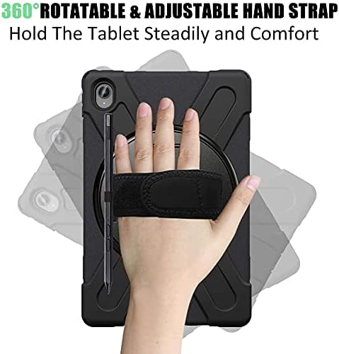 Junfire Shockproof Case for Lenovo Tab P11 Plus 2021/Tab P11 2020 Heavy Duty Rugged Case with Hand Strap/360°Rotating Kickstand/Shoulder Belt for TB-J606F/TB-J606X/TB-J616F-Black