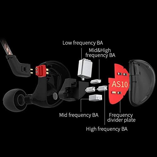 KZ AS10 IEM Headphone 5 Balanced Armature Driver KZ Earbuds Wired Earphone Stereo HiFi in Ear Monitor Headphone Musician Headset Earphone with Detachable 2 Pin Cable(No Microphone Black)