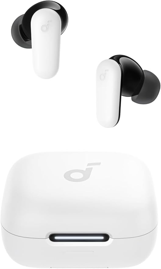 Soundcore P30i by Anker Noise Cancelling Earbuds Strong and Smart Noise Cancelling Powerful Bass 45H Playtime 2-in-1 Case and Phone Stand IP54 Wireless Earbuds Bluetooth 5.4 (White)