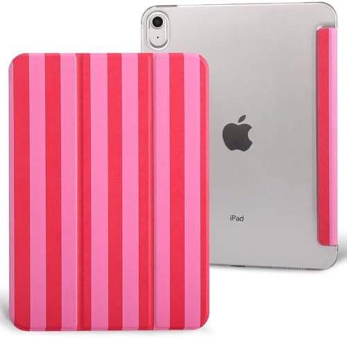 case for ipad 11th Generation11 Inch 2025 (A16 Chip) &amp 10th Gen 10.9 Inch 2022 - Slim Scratch-Resistant Hard PC Translucent Back Shell Smart Cover Wake/Sleep Function Red Pink Stripes