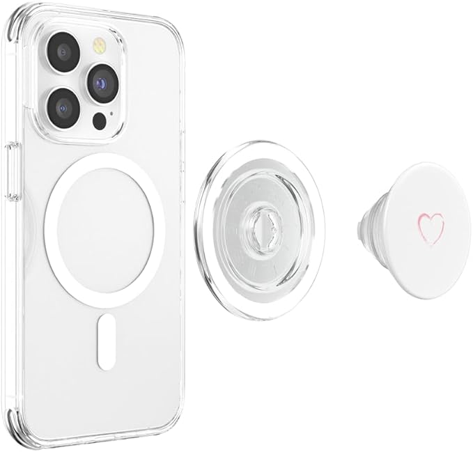 Pink Heart White PopSockets PopGrip for MagSafe