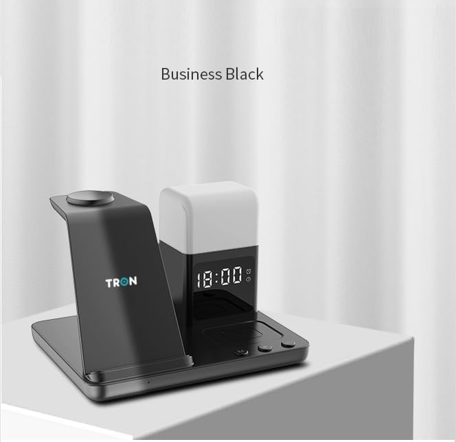 Tron Multifunction 6 in 1- Wireless Charger Fast Charging for iPhone Apple Watch &amp Airpods with Lamp &amp Clock TR20 Model