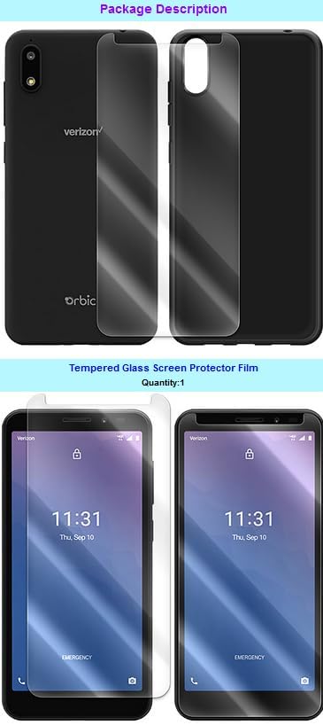 High Definition Anti-Shatter Heavy-Duty Wear-Resisting Tempered Glass Screen Protector Film Full Impact Protective Resistant Anti-Dirt Soft TPU Protective Case Compatible with Orbic Maui RC545L