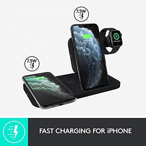 Logitech Powered 10W Wireless Charging 3-in-1 Dock Graphite for iPhone 11 Pro Max/11 Pro/11/XS Max/XS/XR/X Apple Watch 5/4/3/2/1 Airpods Pro Airpods 2 Airpods 1 and Other qi-Enabled Devices