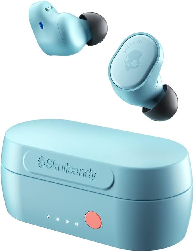 Skullcandy Sesh Evo in-Ear Wireless Earbuds 24 Hr Battery Microphone Works with iPhone Android and Bluetooth Devices - Bleached Blue