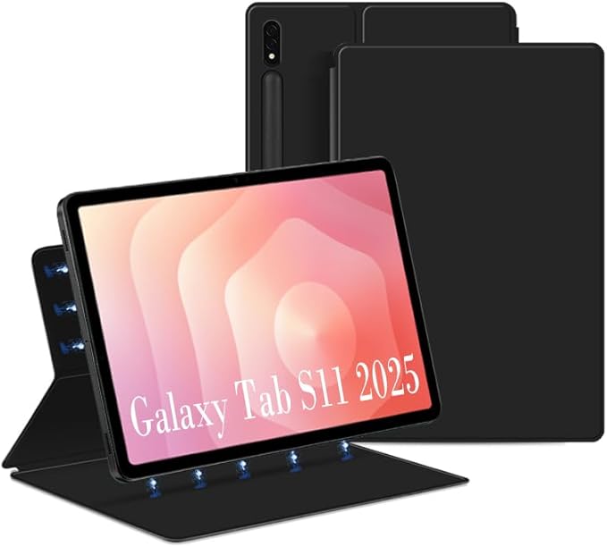 Magnetic Case for Galaxy Tab S11 2025 11 Inch with S-Pen Holder Lightweight and Slim Magnetic Stand Case with Auto Sleep/Wake for Samsung Tab S11 5G SM-X736B/ SM-X730 Black