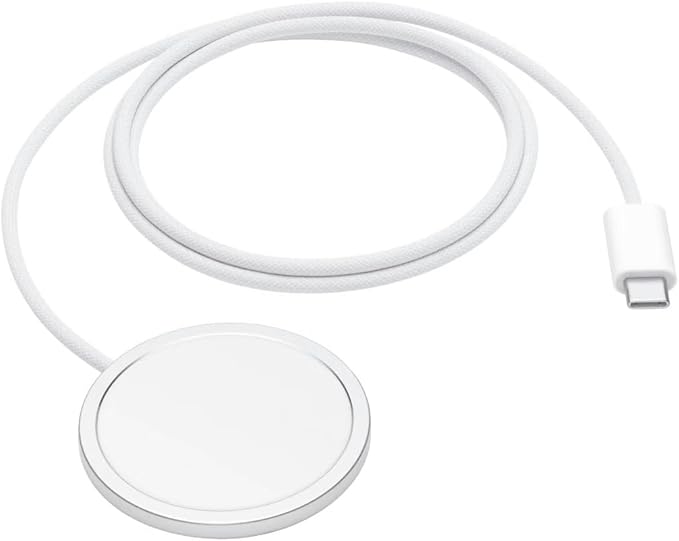 Magnetic Wireless Charger USB-C Port Compatible with iPhone 15W Fast Charging White Charging Cable with Circular Magnetic Pad