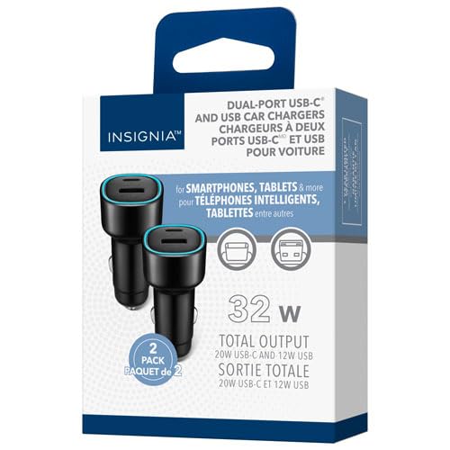 32W Dual USB-C/USB-A Car Accessory (2 Pack)