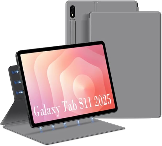 Magnetic Case for Galaxy Tab S11 2025 11 Inch with S-Pen Holder Lightweight and Slim Magnetic Stand Case with Auto Sleep/Wake for Samsung Tab S11 5G SM-X736B/ SM-X730 Grey