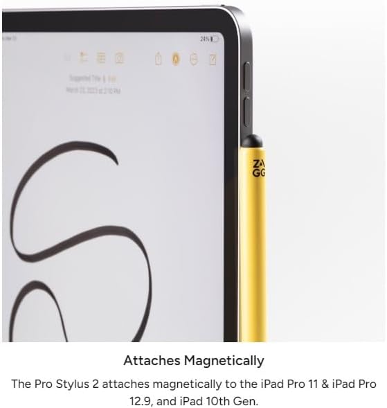 ZAGG Pro Stylus 2 with Active &amp Capacitive Tips Palm Rejection Tilt Recognition Bluetooth Pairing Compatible w/iPad Pro 11/12.9 (34 &amp 5 Gen)/Air 10.9/iPad 10.2/9.7/Mini 5/ iPad Air (M2)