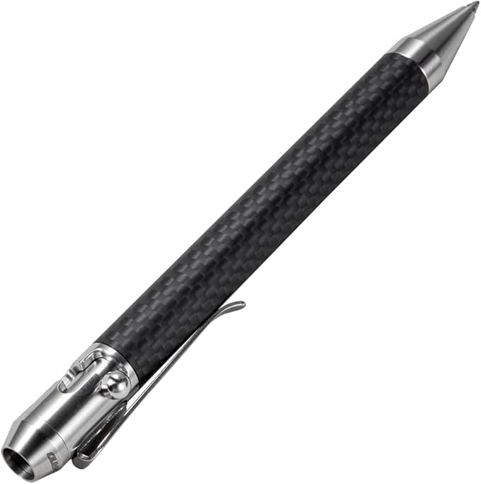 Cool Hand 4.5'' Carbon Fiber Bolt Action Pen with Retractable Stylus Tip for Any Touch Screen Compact Size Skelton Out Deep Pocket Clip (5.7''Carbon Fiber Silver)