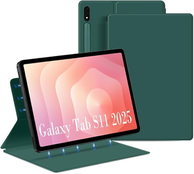 Magnetic Case for Galaxy Tab S11 2025 11 Inch with S-Pen Holder Lightweight and Slim Magnetic Stand Case with Auto Sleep/Wake for Samsung Tab S11 5G SM-X736B/ SM-X730 DarkGreen