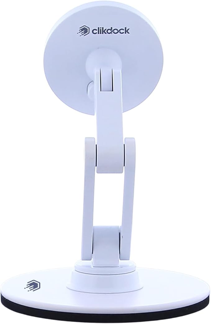 ClikDock Cell Phone Magnetic Wireless Charger Stand 360° Spin Aluminum Construction Compatible with MagSafe Phones for iPhone &amp Andriod (White)