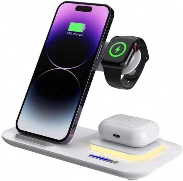15W Fast Wireless Charging Station: 3 in 1 Charger Stand Multiple Devices for 17 16 15 14 Pro Max - i Watch 11 10 9 8 7 6 5 4 3 SE and Ultra Series - Air pods 4 3 2 Pro