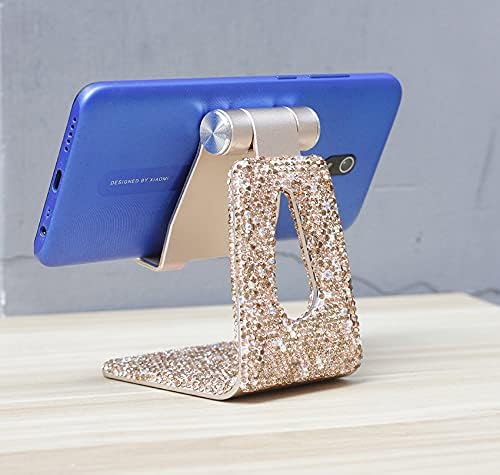 Bling Crystal Adjustable Cell Phone Stand Phone Holder for Desk Phone Desktop Holder Stand Rhinestone Mixed with Light Peach and AB Crystal SZ (Gold)