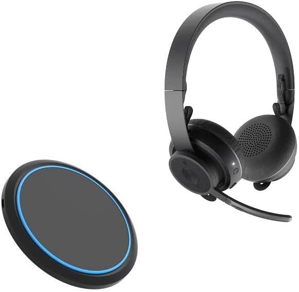 BoxWave Charger Compatible with Logitech Zone Wireless Headset - SwiftCharge PowerDisc Wireless Charger (15W) Qi Wireless 15W Circular Desktop Charger - Jet Black