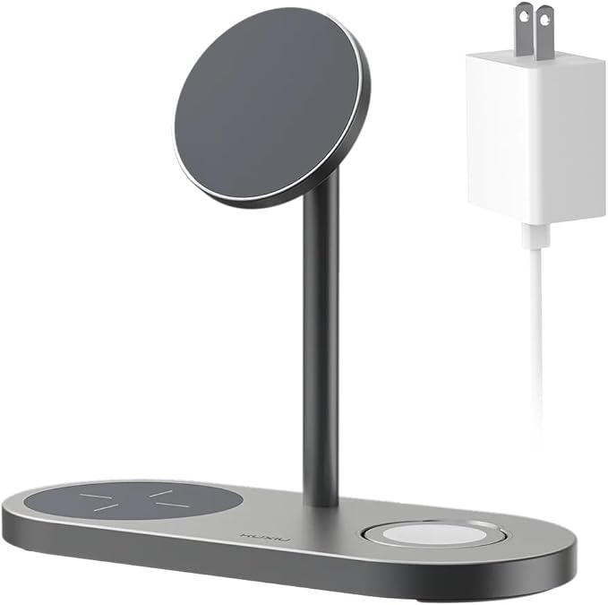 KU XIU X23 PRO 3 in 1 Magnetic Wireless Charging Stand for iPhone AirPods iWatch &amp Qi Smartphone Wireless Charging Station for iPhone 16/15/14/13/12 Apple Watch Ultra/9/8/7 AirPods 4/3/Pro/Pro