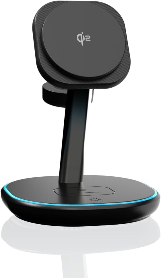 M.A.D Lab Z27 15W MagSafe Compatible 3 in 1 Qi2 Wireless Charging Station Magnetic Charger for iPhone 16/15/14/13/12 AirPods Apple Watch and Android Phones Bedside Dock with LED (No Adapter)