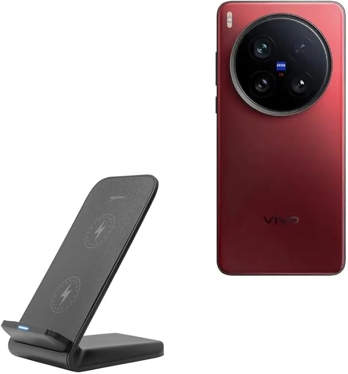 BoxWave Charger Compatible with vivo X200 Ultra - Wireless QuickCharge Stand (15W) Desktop Viewing Qi Wireless Charging - Jet Black