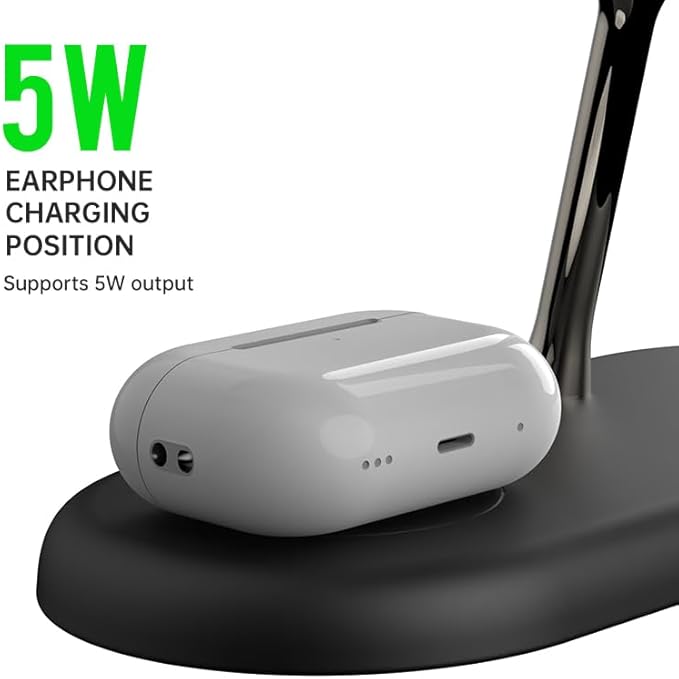 4 in1 Magnetic Wireless Charging Stand 15W Fast Chargingwith Neutral Light Design for iPhone 17/16、15/14/13/12 Series iWatch and Sansung Watch Airpods and Samsung TWS (T256-Black)