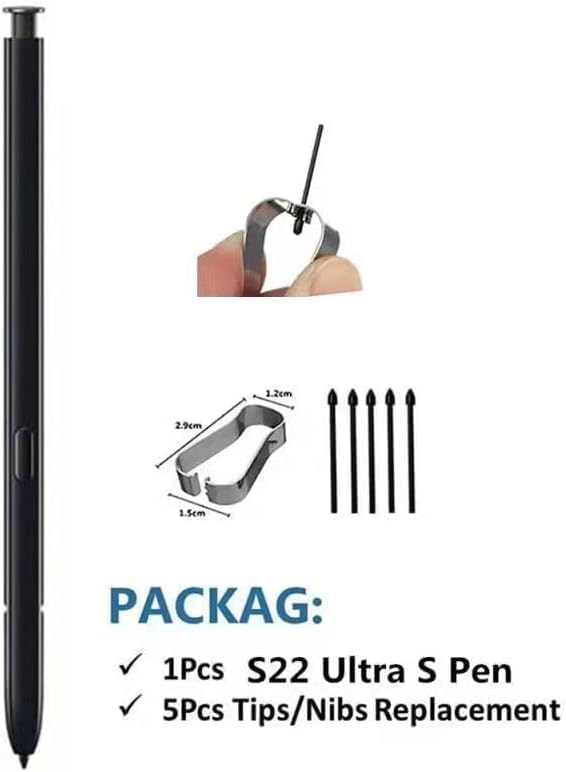 S22 Ultra S Pen Replacement Compatible with Samsung Galaxy S22 Ultra All VersionsS22 Ultra Stylus Pen (WithBluetooth) Slim 0.7mm Pen Tip 4096 Pressure Levels with 5pcs Tips (Black)