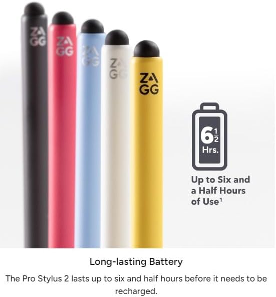 ZAGG Pro Stylus 2 with Active &amp Capacitive Tips Palm Rejection Tilt Recognition Bluetooth Pairing Compatible w/iPad Pro 11/12.9 (34 &amp 5 Gen)/Air 10.9/iPad 10.2/9.7/Mini 5/ iPad Air (M2)