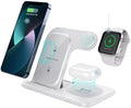 3 in 1 Foldable Wireless Charging Stand for iPhone – Fast Charge Adjustable Angle Compatible with iPhone &amp Android - Travel Ready (White)