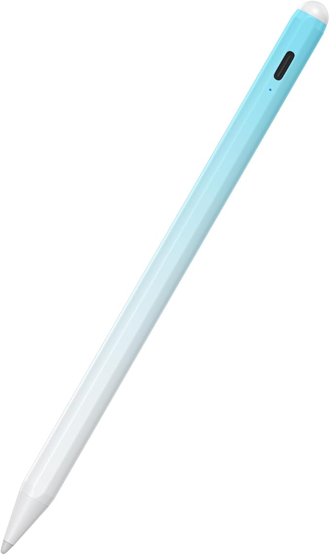 Stylus Pen for iPad 6th-11th Generation-2X Fast Charge Active Pencil Compatible with 2018-2025 Apple iPad Pro 11/12.9/M4 iPad Air 3/4/5/M2/M3iPad mini 5/6 Gen-White Blue