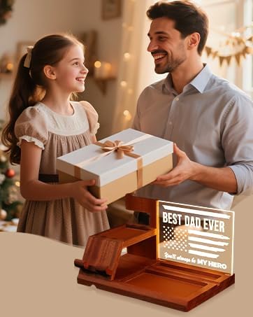 Attivolife Gifts for Dad Men Husband LED Phone Docking Station Desk Organizer Cell Phone Stand with Night Light Best Dad Ever Gift for Father's Day Key Holder Stand for Wallet Watch Essentials