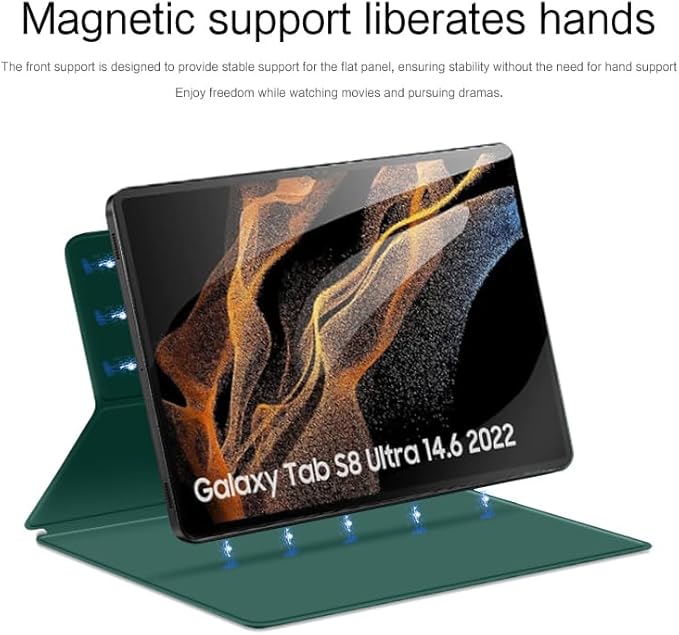 Magnetic Case for Galaxy Tab S8 Ultra 2022 14.6 Inch (SM-X900/X906) with S-Pen Holder Lightweight and Slim Magnetic Stand Case with Auto Sleep/Wake DarkGreen