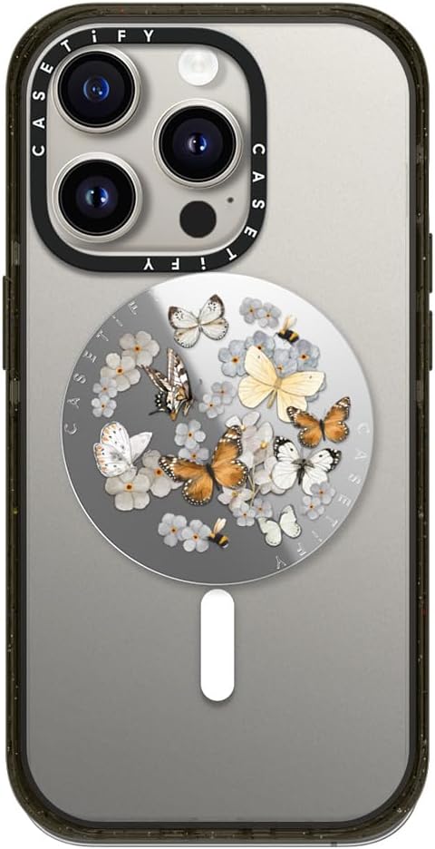 CASETiFY Snappy Grip Stand Compatible with Magsafe - Butterfly Sunday - Silver Mirror