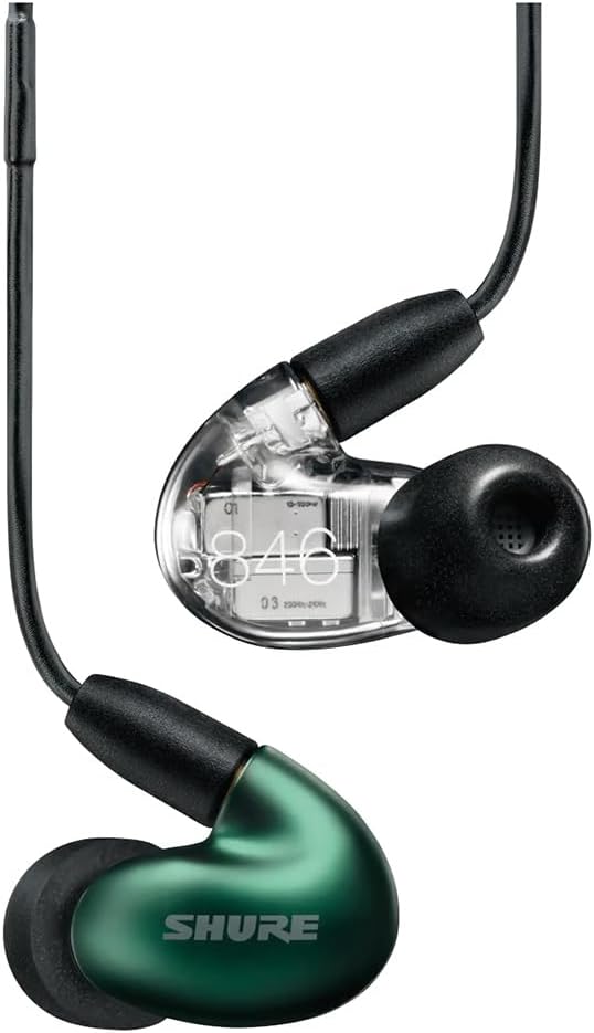 Shure SE846 PRO Gen 2 Wired Sound Isolating Earphones Secure in-Ear Earbuds High-End Professional Sound Hi-Def Four Drivers Upgraded Sound Filters Durable Quality Customizable Frequency - Jade