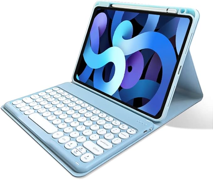 Keyboard Case for iPad A16 11th Gen 11 inch 2025 iPad 10th Generation 10.9 inch 2022 Magnetic Detachable Bluetooth Round Key Color Keyboard Cover (Misty Blue)