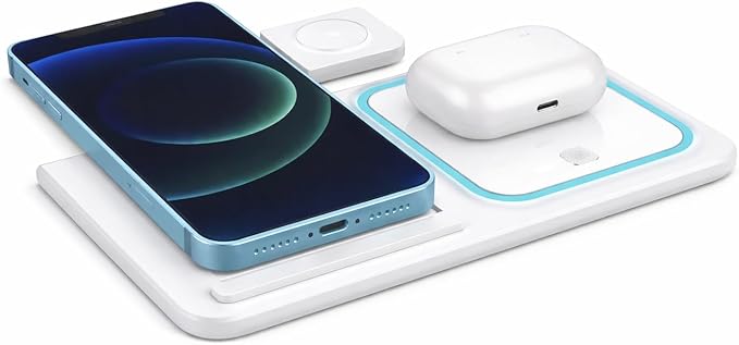 Fast Charging Wireless Charger Station 3 in 1 Multiple Devices Dock 15W Compatible with Any Devices with Wireless Charging Capability Phone Watch and Earbuds. (White)