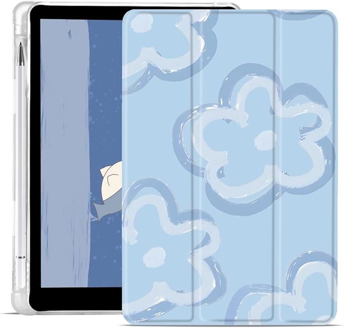 JOYLAND Cute Flower Case for iPad 9th/7th/8th Generation(2021/2020/2019) 10.2 Inch Clear TPU Smart Stand Back Cover with Pencil Holder Auto Wake/Sleep Foldable Shockproof Protective Case